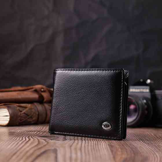 Стильний чоловічий гаманець із натуральної шкіри Чорний (ST Leather) Київ