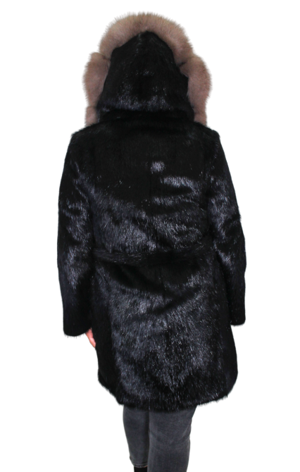 Шуба женская из стриженой нутрии и соболя с капюшоном р 50 длина 90см Харьков - изображение 3