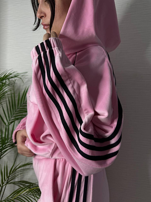 Жіночий стильний велюровий-плюшевий костюм двійка. Рожевий, 46/48 Одеса - фото 4