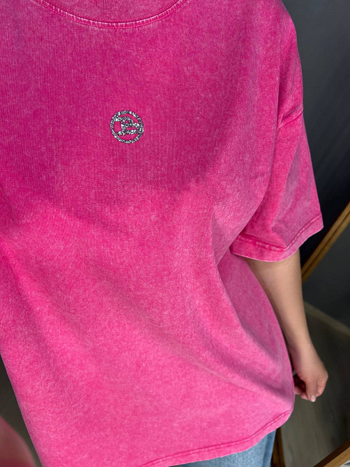 Футболка женская A-N 26089 тай-дай оверсайз с камнями буква B, розовый, one size Киев - изображение 7