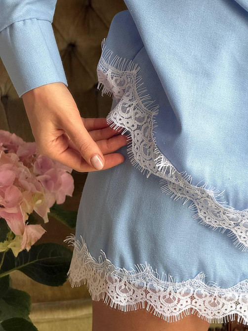 Женский стильный летний льняной костюм с кружевом Голубой, 42/46 Одесса - изображение 9