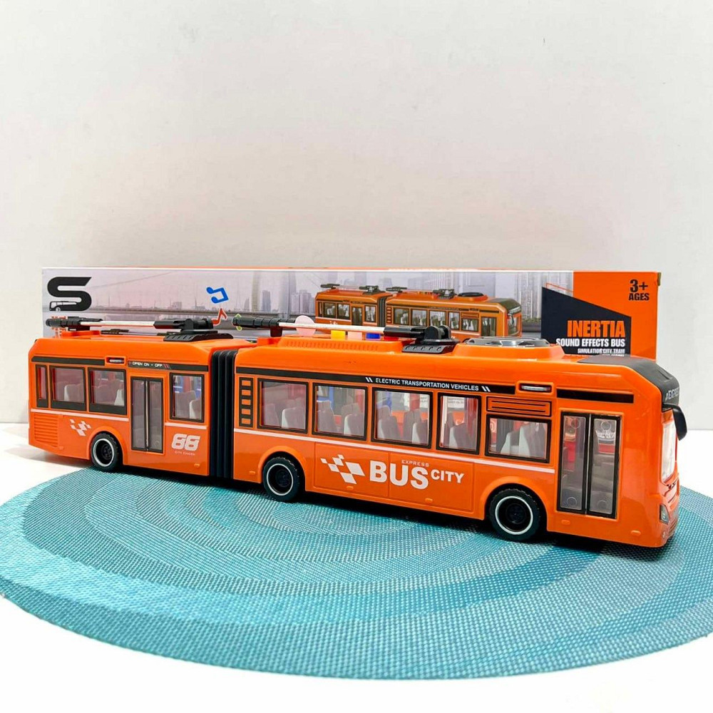 Тролейбус з інерцією підсвічуванням і звуком відчиняються двері Помаранчевий (JS163BC) Чернігів - фото 2