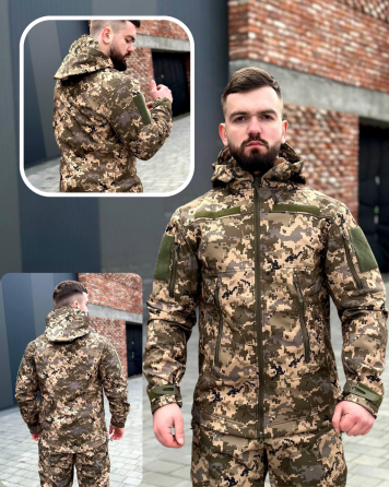 Демисезонная куртка с капюшоном пиксель Soft Shell штурмовая тактическая куртка софт шел для зсу   WAR Львов