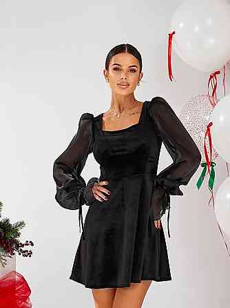 Женское праздничное элегантное мини-платье с пышными рукавами бархат 44 Одесса