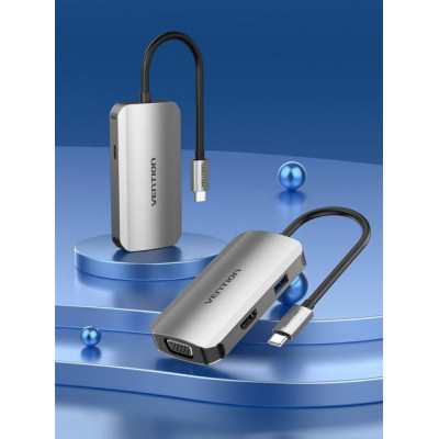 Концентратор Vention USB3.1 Type-C --> HDMI/VGA/USB 3.0/PD 100W Hub 4-in-1 (TOAHB) Винница - изображение 2
