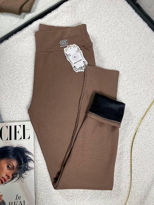 Жіночі стильні теплі лосини на хутрі рубчик Коричневий, 56/58 Одеса - фото 3