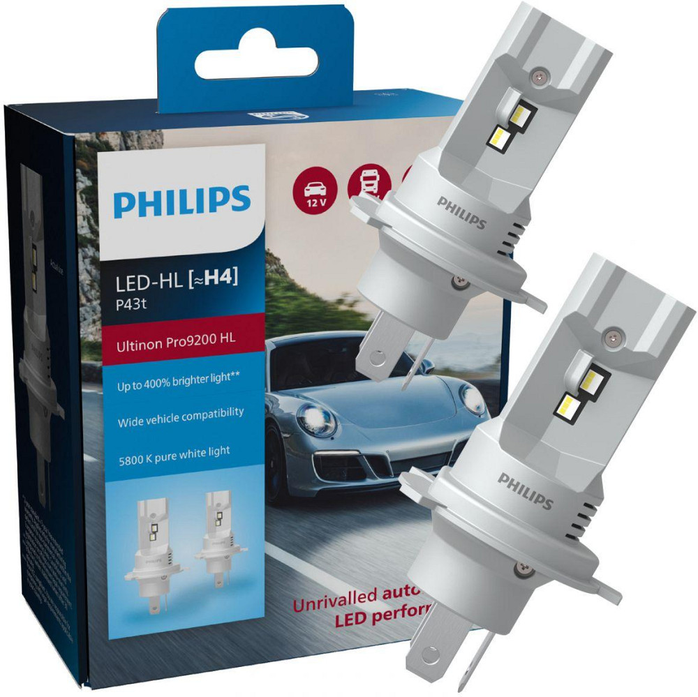 Комплект світлодіодних ламп PHILIPS H4 (P43t) 11342U92X2 LED Ultinon Pro9200 +400% 12/24V Харків - фото 1