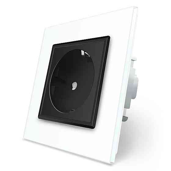 LIVOLO Електрична розетка з заземленням LIVOLO, чорна з білою рамкою, шторки, скло, 250В 16А (V Коломия