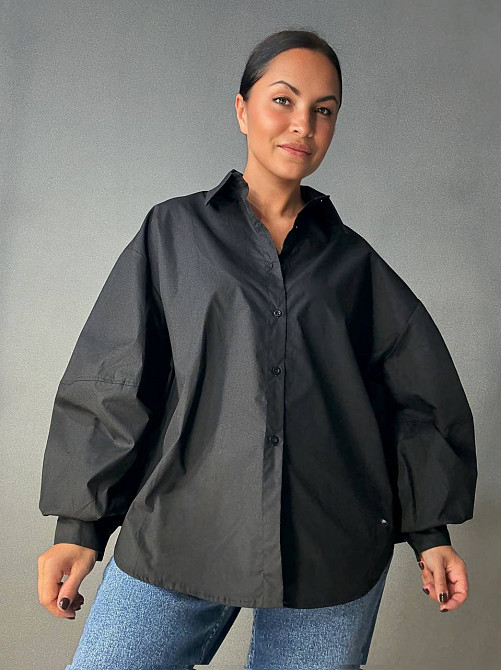 Сорочка жіноча Lan Lan 7503 оверсайз широка довга з пишним рукавом, чорний, one size Київ - фото 8