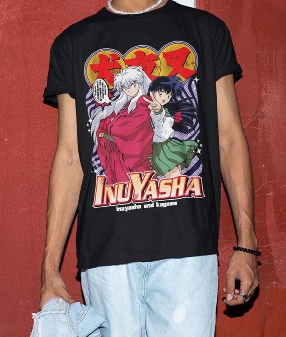Футболка з аніме принтом Інуйасха Кагоме Хігурасхі Сессхомару оверсайз (S/M/L) Чорний AnimeJ0827 Дніпро - фото 3