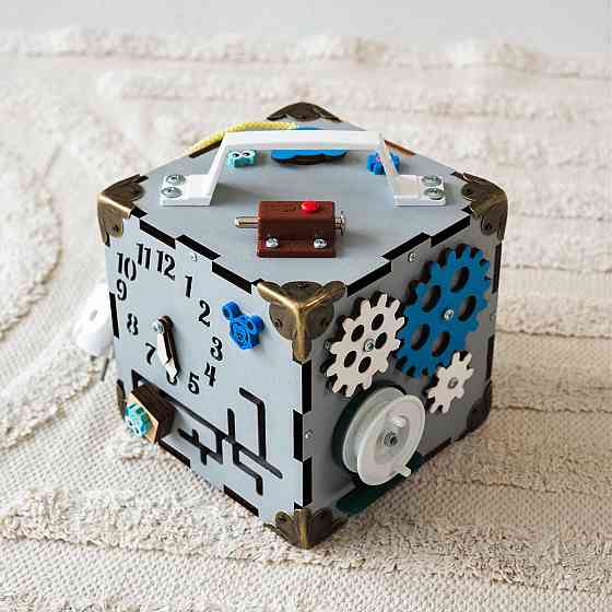 Маленький Бізікуб 15*15*15 Сірий дитячий куб Мінібізикуб для хлопчика Бізіборд Київ