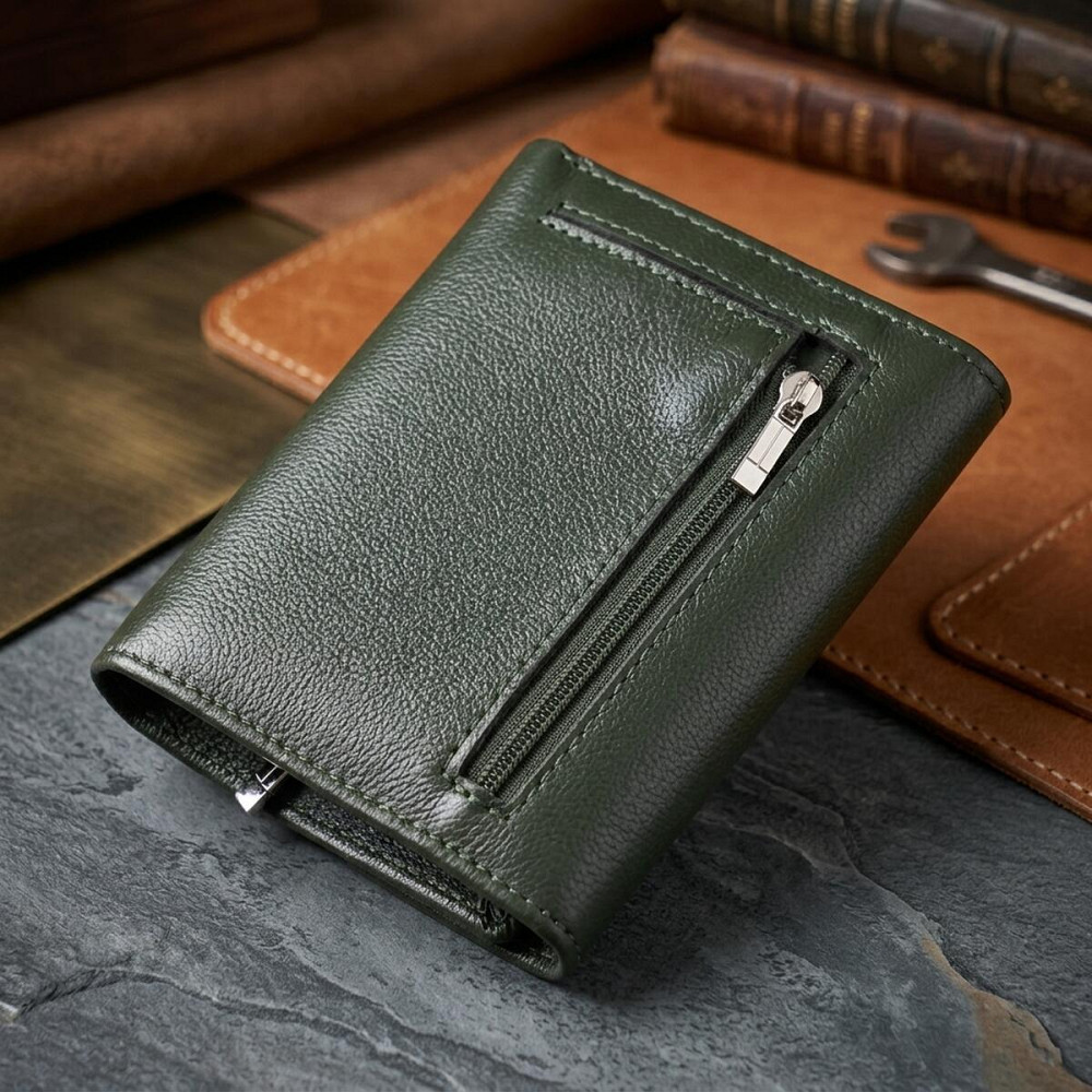 Стильний гаманець середнього розміру із натуральної шкіри ST Leather 23075 Зелений Київ - фото 13