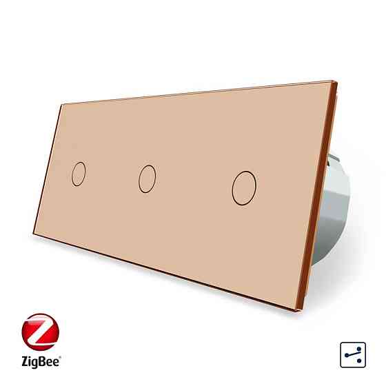 Розумний сенсорний прохідний/перехресний вимикач 3 сенсори (1-1-1) Livolo золотий скло (VL-C703SZ-13) Коломия