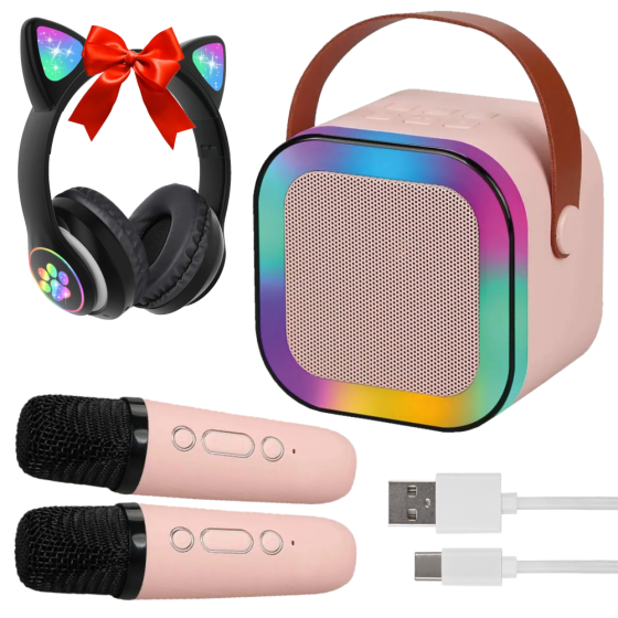 Караоке з 2 мікрофонами К12 + Подарунок Навушники з вушками VZV-23M / Портативна колонка RGB Київ