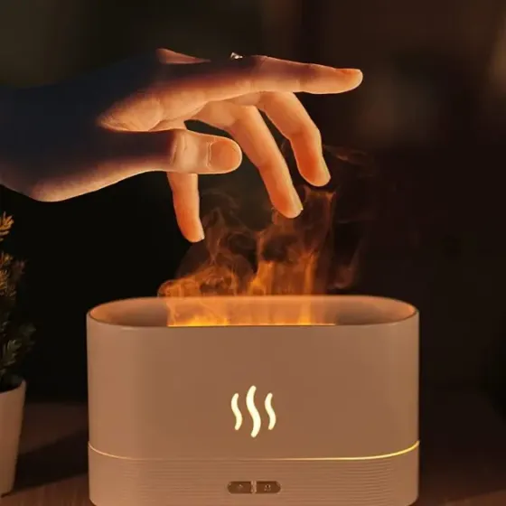 Портативный увлажнитель воздуха аромадиффузор электрический для дома ультразвуковой Kinscoter DQ-701 с эффектом пламени белый Коломыя