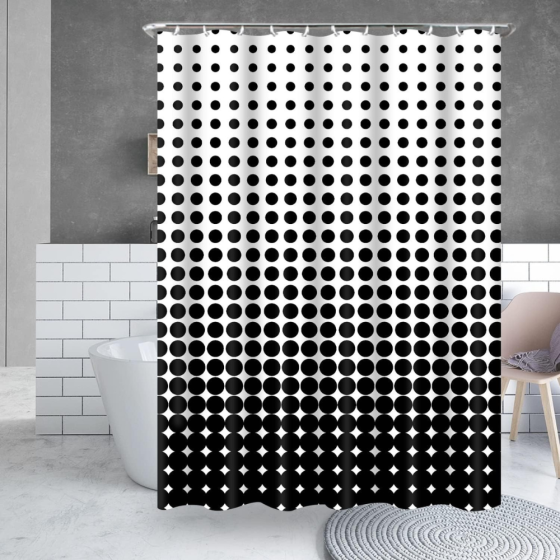 Шторка для ванної та душу 180x180 см водостійка, шторка для ванної кімнати з кільцями і гачками, біла з чорним принтом Кам'янець-Подільський