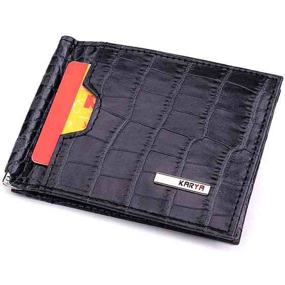 Практичный мужской кошелек-зажим из натуральной кожи KARYA 22851 Серый Киев