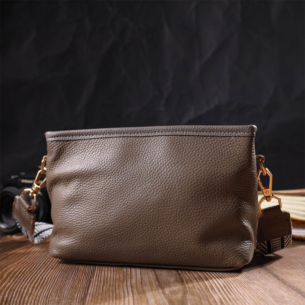 Компактная сумка на плечо из натуральной кожи 22098 Vintage Серая Киев - изображение 9