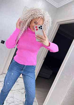 Водолазка жіноча однотонна рубчик, гольф жіночий базовий, жіночі базові гольфи водолазки в Україні Рожевий Київ