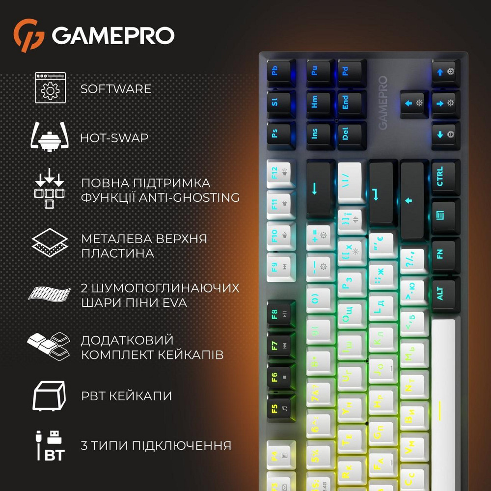 Клавіатура бездротова GamePro Genesis Joker Pro MK124G Pro Gray ( 10283 ) Харьков - изображение 4