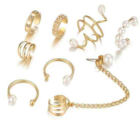 Набор каффов и серег для ушей 8 шт, набор украшений для пирсинга с цепочкой и жемчугом Киев