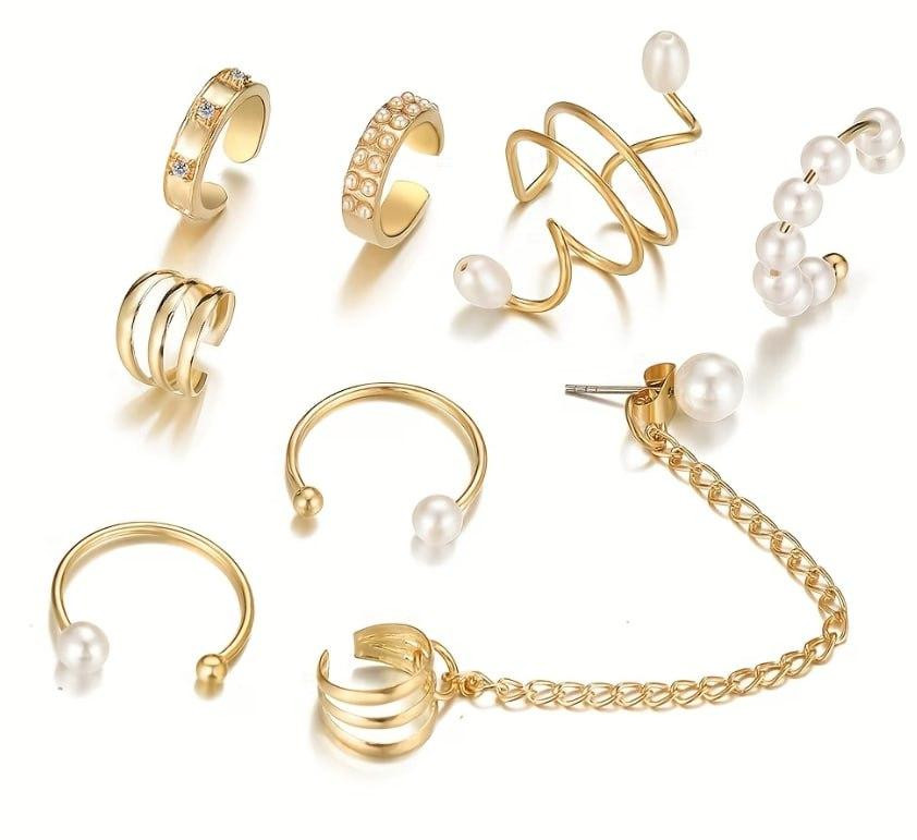 Набор каффов и серег для ушей 8 шт, набор украшений для пирсинга с цепочкой и жемчугом Киев - изображение 2