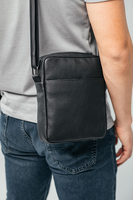 Чоловіча каркасна барсетка, чорна сумка через плече з натуральної шкіри, класичний месендджерMasterSem Київ - фото 8