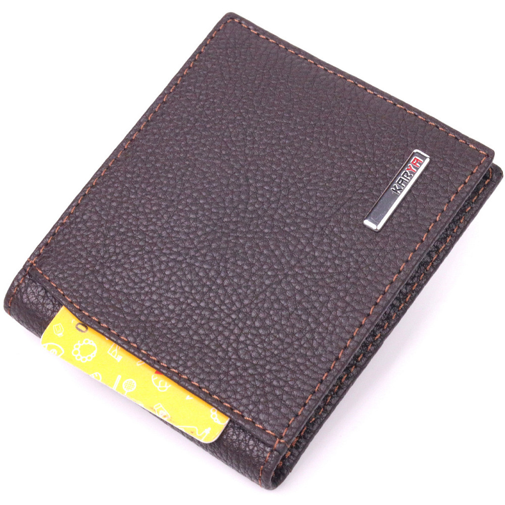 Практичний чоловічий затиск із монетницею з натуральної шкіри KARYA 21404 Коричневий Київ - фото 7
