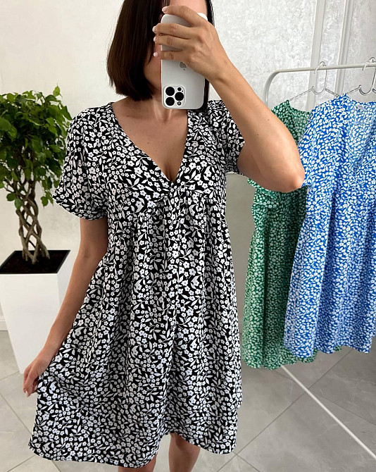 Женское летнее повседневное платье в цветочный принт креп 48/52, Черный Одесса - изображение 1