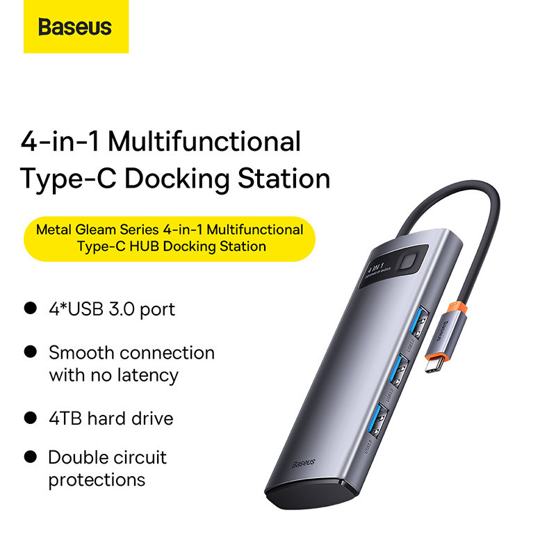 USB-хаб Baseus Metal Gleam Series 4-in-1 Multifunctional Type-C HUB Docking Station Gray（Type-C to USB3.0*4） Одеса - фото 8