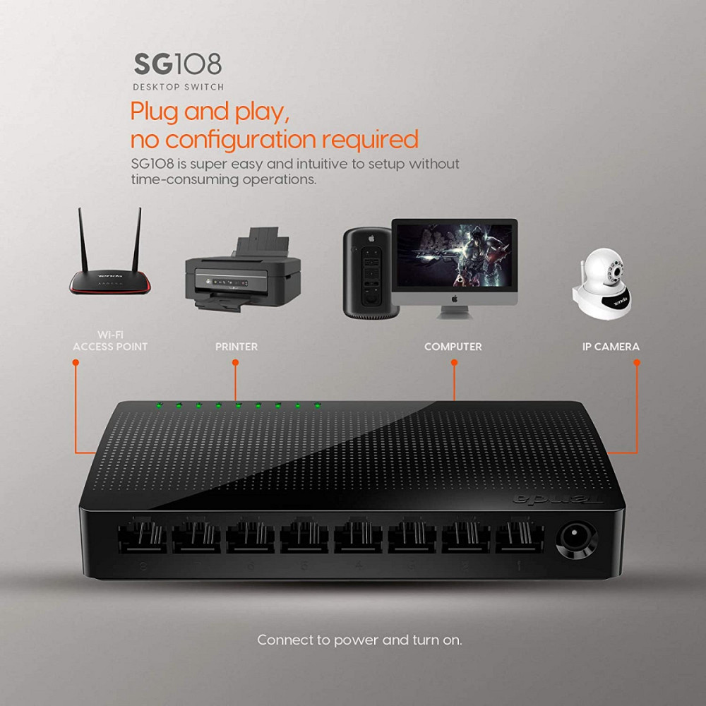 Коммутатор (свитч) Tenda SG108 (Черный, 8 LAN портов, 10/100/1000 Мбит/с) Николаев - изображение 6