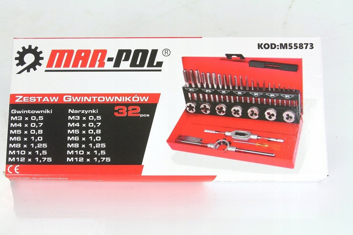 Комплект мітчиків та плашок для нарізки різьблення 32 елементи в ящику Mar-Pol (M55873) Нововолинськ - фото 8