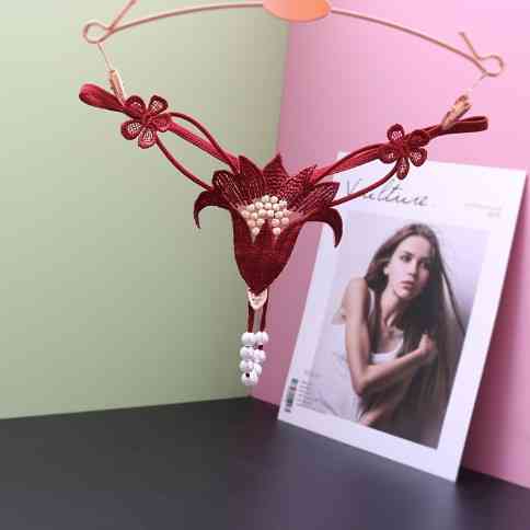 Трусики з намистинками Квітка універсальний бордовий Київ