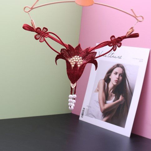 Трусики з намистинками Квітка універсальний бордовий Київ - фото 1