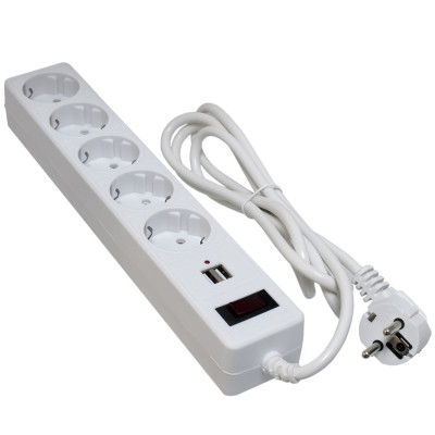 Мережевий фільтр живлення Patron 1.8m + 2 USB 2.0, 2.1A, 5 роз. White (EXT-PN-SP-52-USB-W) Вінниця - фото 1