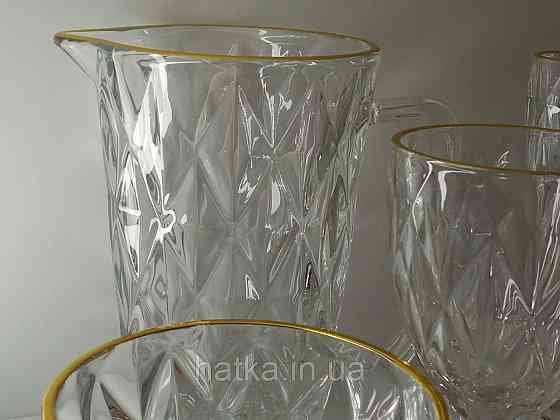 Глечик "Золотий смарагд" 1000 мл товсте скло для напоїв прозорий із золотим обідком Київ