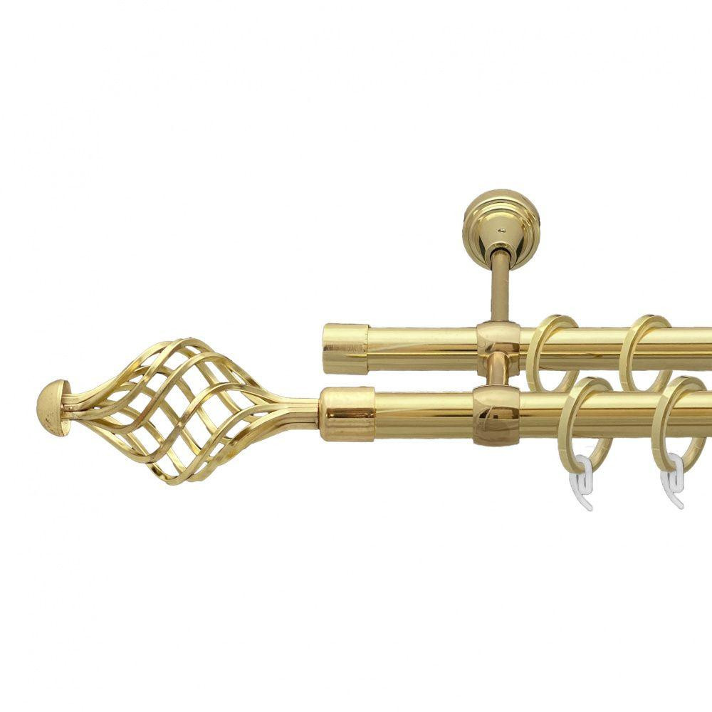 Карниз Orvit Арезо металевий дворядний литий гладка труба кільце фасонне металеве  Золото 19\19 мм 240 см Львов - изображение 1