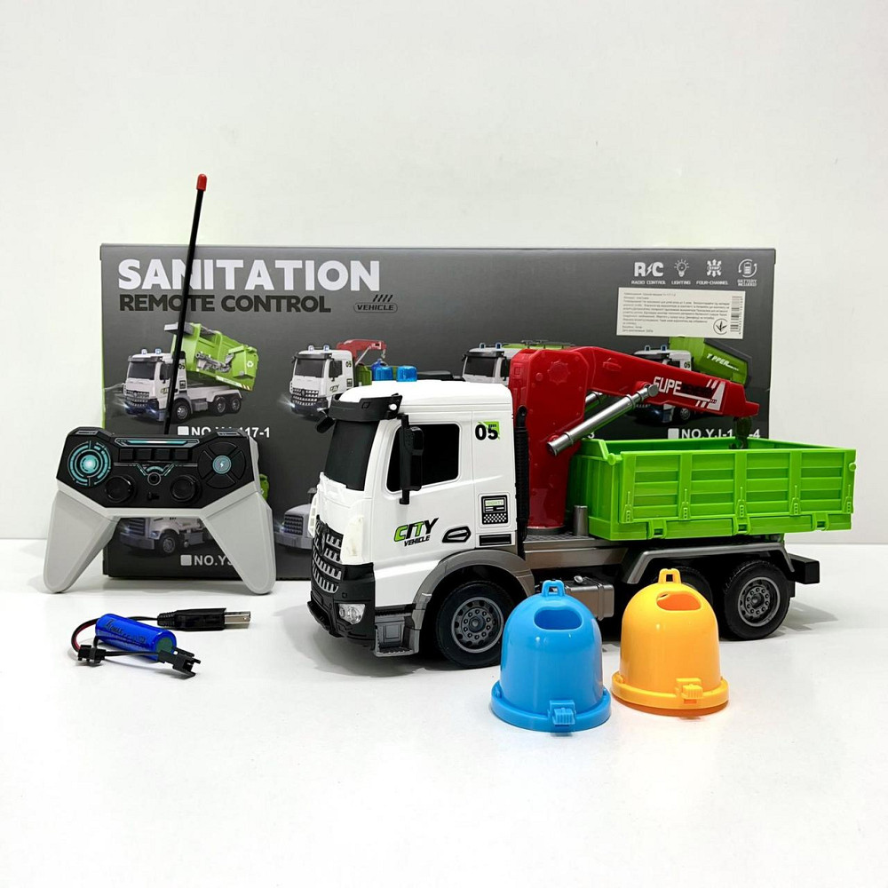Машина сміттєвоз на радіокеруванні світлові ефекти 29 см Зелена вид 2 (YJ-117-1-2) Чернігів - фото 2