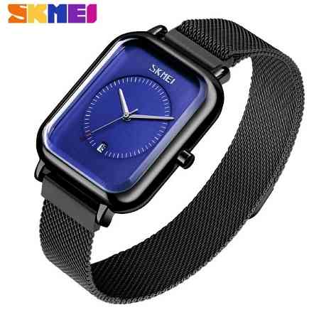 Класичний чоловічий наручний годинник Skmei 9207 Чорні з синім циферблатом Київ