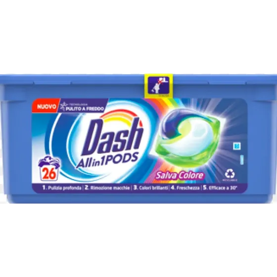 Капсулы для стирки цветного белья Dash All in 1 Pods Salva Colore, 26 капсул Львов