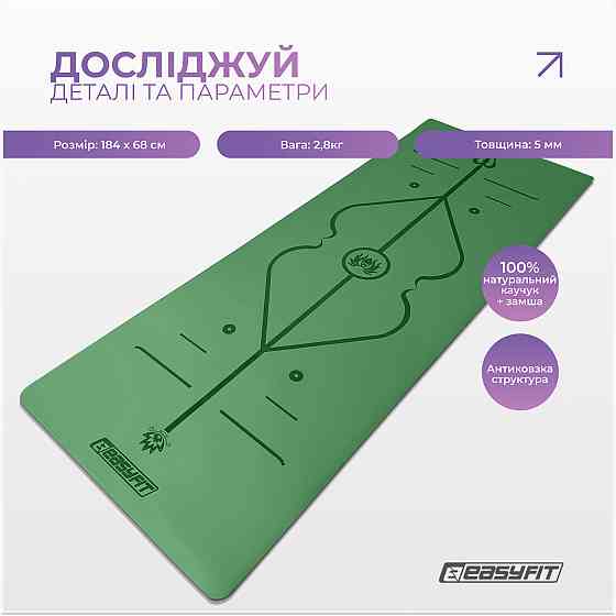 Килимок для йоги професійний EasyFit Pro каучук 5 мм Зелений Коломыя