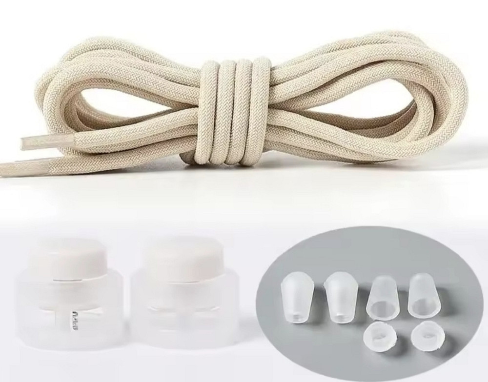 Шнурки эластичные без завязок с пластиковыми фиксаторами Бежевый Смела - изображение 1