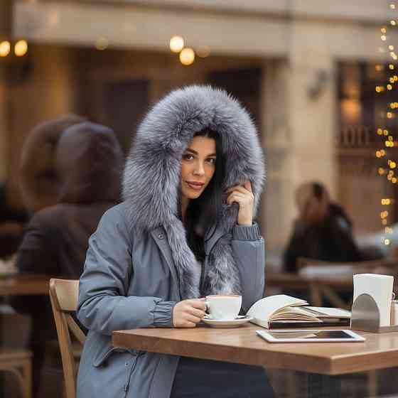 Парка жіноча з хутром чорнобурки Сірий р52 75см Харків