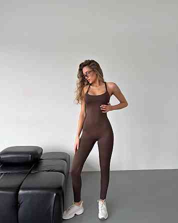 Жіночий комбінезон на бретелях турецький мікродайвінг Шоколадний, 44/46 Одеса