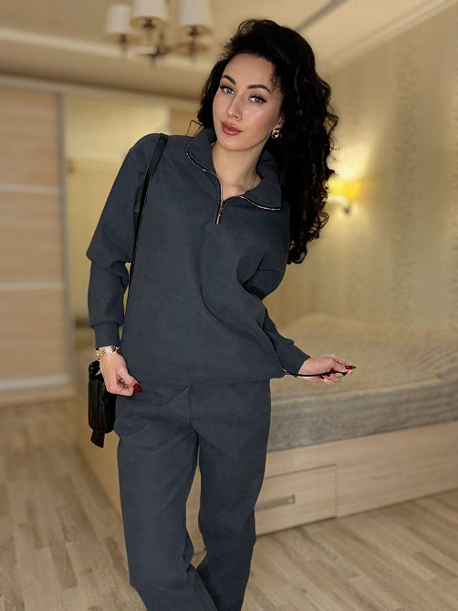 Жіночий теплий костюм-двійка: кофта та штани вельвет на щільному флісі Графіт, 42/44 Одеса - фото 3