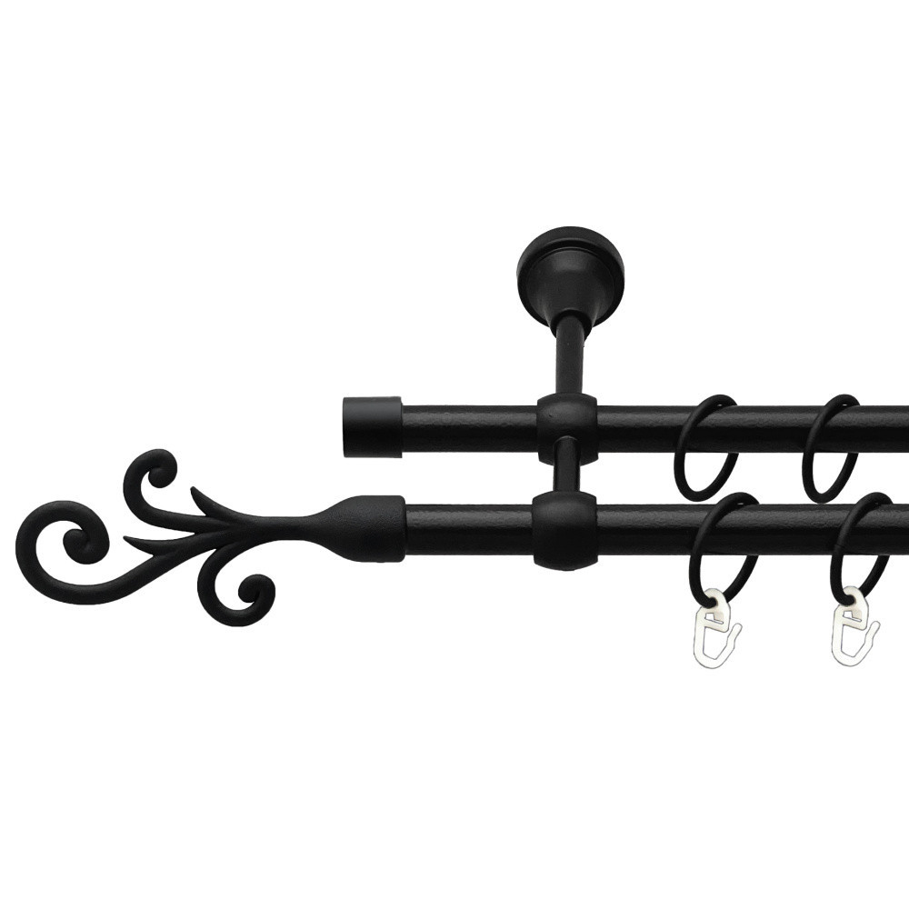 Карниз Orvit Фала металевий дворядний литий гладка труба кільце металеве Чорний Оксамит 16\16 мм 200 см (00-00024001) Львів - фото 1