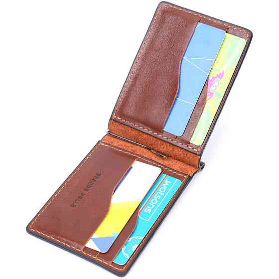 Надійний шкіряний затискач для грошей Коричневий (GRANDE PELLE) Київ