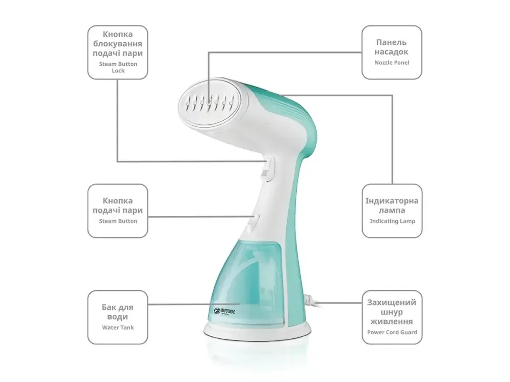 Відпарювач ручний BITEK BT-1214 1500Вт, 300 мл, з щіткою для вертикального та швидкого відпарювання одягу Одеса - фото 6