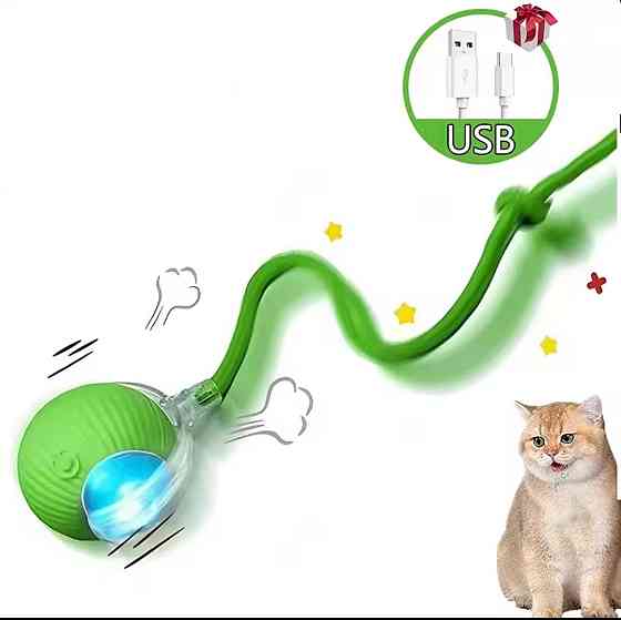 М'ячик інтерактивний з хвостиком USB для котів та собак 7 на 6 см зелений Київ