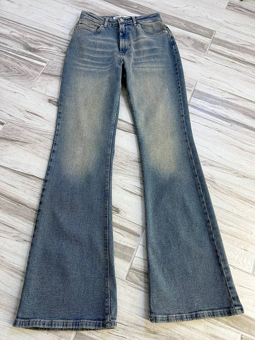 Джинси жіночі Zeo Basic 4679 кльош від коліна висока посадка стрейчеві вінтажні блакитні, блакитний, 36, 36, 78 см, 106 см Київ - фото 4